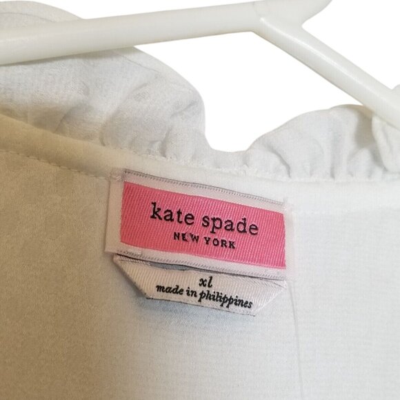 Kate Spade NWT White Fluid Jacquard Ruffle Blouse Womens XL Sheer Classy Classic - Picture 3 of 13